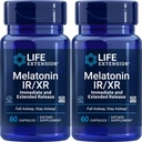 Durée de vie Melatonine IR/XR, 1,5 mg, formule de libération immédiate et prolongée pour le soutien optimal du sommeil, rythmes circadiens sains, défense cellulaire, sans gluten, sans OGM, 2 x 60 capsules