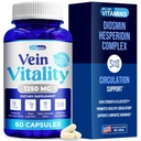 Nous aimons les vitamines vein Vitalité 1250mg Complexe Diosmin Hespéridin pour le traitement des veines varices, Châtaigne de cheval, Boucherie, Bioflavonoïdes - Supporte la circulation sanguine pour les veines des jambes- 60 capsules