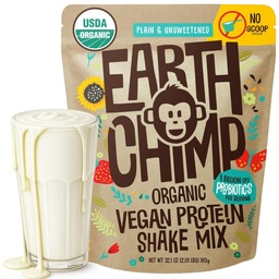 EarthChimp Organic Vegan Protein Powder - mit Probiotics - Non GMO, Dairy Free, Non Whey, Plant Based Protein Powder für Frauen und Männer, Glutenfrei - 26 Servierungen 32 Oz (Plain & Unsweetened) No Scoop