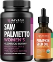 HAVASU NUTRITION USDA Bio Kürbis Seed Öltropfen (60 Servierungen) & Saw Palmetto für Frauen Haar Complex (30 Servierungen)