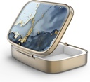 Pille Case Pille Box mit Spiegel Retro 2 Compartment Small Pill Case für Geldbörse oder Tasche Bronze Rechteckige Pille Box oder Vitamine, Fischöl, Ergänzungen, Pille Enthalten Reise-Geschenk(Schwarz Gold Marmor)