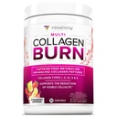Brûlure de plusieurs collagènes : Peptides hydrolysés de protéines avec acide hyaluronique, vitamine C, SOD B Dimpless, types I, II, III, V et X, citronade de fraise sans caféine Aromatisée 30 portions