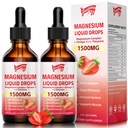 2 paquets de gouttes liquides de glycinate de magnésium, 1500mg de supplément liquide de magnésium avec vitamine B6, D3, L - Theanine, Oméga3, Nuit de soutien, Muscle, Os, Mood, Fraise Flavor - 4 Fl Oz (120ml)