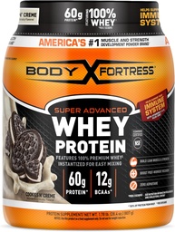 Body Fortress Super Advanced Whey Protein Powder, Cookies N’ Creme, 60g Protein & 12g BCAAs Pro 2 Scoops, Muskelaufbau & Erholung, Immununterstützung mit Vitaminen C & D, 1.78lbs (Packaging May Vary)