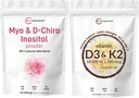 Micro Ingredients Vitamin D3 10,000iu + K2 200mcg Coconut Oil Softgels & Myo & D-Chiro Inositol Powder Bundle 2 Pack | Essential Sunshine Vitamins | Inositol Supplement for Women