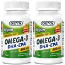 DEVA Vegan Omega-3 DHA-EPA 500MG 2-Pack – Kein Carrageenan, Non-Fish Oil abgeleitet von Algae, Non-GMO, 60 Gelatin-Free Softgels Ea