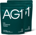 Supplément en poudre de vert AG1 Améliorer la santé des guts Multivitamines, probiotiques, sans gluten, végétaliens et céto-friendly. 75 Vitamines (verts athlétiques) - 2 packs, formule classique (30 portions par poche)