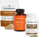 Reale Pilze RealBoost (60ct), Lions Mane (120ct) & Cordyceps Pilzpulver & Kapseln Bundle - Pilzergänzung für Energie, Vitalität, Endurance & Cognition - Vegan, Non-GMO
