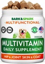 BARK&SPARK Vitamines et suppléments pour chiens - Multivitamines à croquer pour chiens - Glucosamine Chondroïtine pour le soutien articulaire + Oméga pour la peau et le manteau + Probiotiques - Multivitamine pour animaux de compagnie Santé - 120Ct