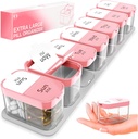 Extra Large Weekly Pill Organizer - XL Vitamin Holder mit 7 Detachable AM Compartments - Portable Medicine Dispenser for Home and Travel, Big Supplement Container for Weekly or Daily Use, Pink