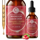 Triple complexe de magnésium gouttes liquides - Glycinat de magnésium gouttes liquides, Taurat et Citrate avec L-théanine, vitamine B6 pour le sommeil, Muscle, Santé immunitaire, Vegan, Non-OGM, Fraise Flavor, 2 Fl OZ