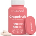 Extrait de graines de pamplemousse 500mg - dérivé de Citrus Paradisis, 180 Capsules végétariennes, Supplément naringin biologique pour l'énergie quotidienne et l'équilibre, 6-Mois d'approvisionnement, GMP certifié, Fabriqué aux États-Unis