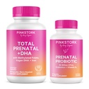 Pink Stork Vitamine Prénatale Duo : Vitamines et probiotiques prénatals pour les femmes enceintes - Maladie matinale et soutien au développement foetal avec DHA, Folate, Vitamine B6, et plus - 2 Produits, 90 Capsules