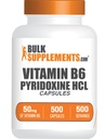 BulkSupplements.com Capsules de vitamine B6 - Pyridoxine HCl, vitamine B6 50mg - 1 Capsule par portion, 500 Capsules (paquet de 1)