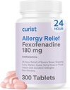 Chlorhydrate de Fexofénadine Curiste 180mg (300 comprimés) - 24 HR Antihistamine Allergie Relief Comprimés (300 Compte) All Day Strength Générique Fexofenadine Bulk Non Drowsy Altergy Relief