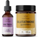 HERBAMAMA Kit de chardon et de glutathion - Ensemble de chardon de lait Extrait 2 fl oz et 500 mg Gummies L-glutathion réduites - Végétaux, non-OGM, sans alcool - 2 emballages