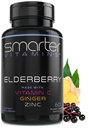 Capsules de baies aînées plus intelligentes + vitamine C + gingembre et zinc, supplément à base de plantes, puissant extrait noir de baies aînée antioxydante vitamine, 60 pilules végétaliennes