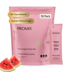 ProMix Nutrition Electrolytes Packs d'hydratation en poudre - sel rose himalayen, magnésium, potassium, vitamine C - pastèque salée, légèrement sucrée - 30 portions (paquet de 30)