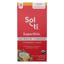 Mélange d'électrolytes organiques et de boissons d'hydratation, bâtons d'hydratation super-alimentaire, SuperStix par Sol-ti, non-OGM, végétalien, citron de fraise, 14 bâtons à usage unique