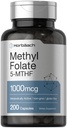 Horbäach supplément de folate de méthyle $ 1 000 mcg $ 200 capsules $ 5-MTHF $ acide folique $ Non-OGM, sans gluten méthylfolate