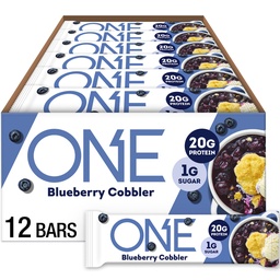 ONE Barres protéinées, Cobbler de bleuets, sans gluten avec 20g de protéines et 1g de sucre, agrafes de Pantry, 2,12 oz (12 Compte)