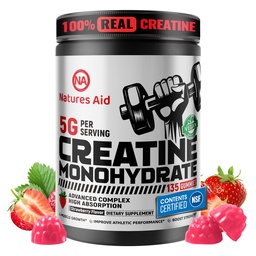 Natures Aid Creatine Monohydrate Gummies (5g) – Pre-Workout Energy & Muskel-Wachstumsunterstützung für Männer & Frauen | Erdbeer-Elektrolyt-Gummien (135 Zähler)