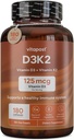 D3K2 | D3 K2 kombiniert Vitamin K und Vitamin D mit Calcium & BioPerine. D3 und K2 ergänzt gesunde Knochen, Herz und Muskeln | 180 Kapseln