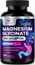 Magnésium Glycinat Chélaté pour Absorption Max - Soutiens os, muscles, nerfs et santé cardiaque, Soutien au sommeil et au stress de la nature, Meilleur supplément de magnésium pour le soutien du corps entier - 240 comprimés