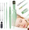 Outils de suppression de cire d'oreille ,9 Pack outil de nettoyage d'oreille, choix d'oreille avec 2 lumières LED, encastrer de cire d'oreille USB pour les enfants et les adultes