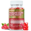 Glycinat de magnésium Gommies 1000mg, Suppléments de potassium de magnésium sans sucre Chewable pour adultes avec L-Thréonate pour le sommeil, le soutien corporel et la relaxation,90 Gommies de framboises