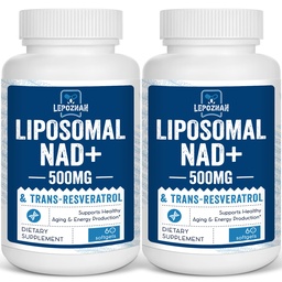 Liposomique NAD+ 500 mg + Trans-Resvératrol 300 mg, Absorption supérieure, Supplément NAD véritable efficace que NMN, Riboside du nicotinamide pour l'énergie cellulaire Métabolisme et réparation de l'ADN, Vieillissement en santé,120 Softgels