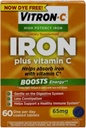 Supplément diététique de fer à haute puissance Vitron-C – Fer plus vitamine C, stimule l'énergie, doux sur le système digestif, 60 comprimés enduits, 65 mg de fer élémentaire