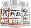 Nettoyer les nutraceutiques Lions Mane 20in1 Champignon Supplément avec la Turquie Tail Reishi Cordyceps Chaga Maitake Meshima Poria Cocos Shiitake Oyster Porcini Enoki - 3Pack