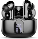 Ecouteurs sans fil, Bluetooth 5.4 Casques Basse Stéréo, Bouds d'oreilles avec affichage LED Mic annulant le bruit, IP7 étanche dans les écouteurs, 36H Playtime pour les téléphones portables Pad Sports Workout, Noir