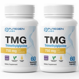 Puregen Labs TMG 750 mg – Trimethylglycine Supplement – Non-GMO, NO Gluten and Dairy - 2 Pack | Total 120 Vegetarian Capsules