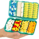 Organisateur de pilules magnétiques Yaklim, 7 compartiments Pill Box portable, grand organisateur de vitamines avec étiquettes, organisateur quotidien de médicaments pour les pilules, grand organisateur de supplément Pill Container vert