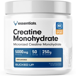 Bucked Up Pure Micronized Creatine Monohydrate for Women and Men - Easy to Mix and Unflavored - 5G Per Serving - 50 Servings - 250 Grams Per Container