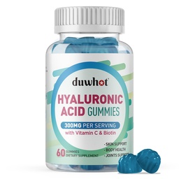 Gommies d'acide hyaluronique, Suppléments d'acide hyaluronique avec vitamine C et biotine 5000mcg pour la peau, les cheveux, la santé des ongles, compléments pour les articulations pour les femmes et les hommes, faible sucre, végétalien, non-OGM, 60 comtes