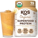 Poudre de protéines à base de plantes biologiques KOS, beurre d'arachide au chocolat - Delicious Vegan Protein Powder - Keto Friendly, sans gluten, sans lait et sans soja - 15 portions