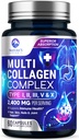 Supplément de peptides multicollagènes pour cheveux, ongles, peau - Type I, II, III, V, X, pilules en poudre de collagène - gazon, hydrolysé pour os et soutien articulaire pour les femmes et les hommes, non-OGM - 60 capsules