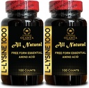 L-LYSINE 1000 mg Acides aminés essentiels - chlorhydrate de L-Lysine pour aider votre corps à contrôler Le bilan acide et alcalin, synthèse collagène, support immunitaire - 2 bouteilles 200 compte