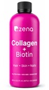 Zena Nutrition Collagène liquide pour les femmes et les hommes (Type 1 & 2) et 5000mcg Biotine, 2500mg Verisol Bioactive Collagène Peptides, Cheveux, Peau, Supplément à ongles, Berry mixte, 60 portions, 20.3 fl oz