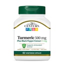 21st Century Turmeric 500 mg Plus Black Pepper Extract Capsules végétariennes, 60 Compte