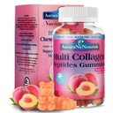 Multi collagène Peptides Gommies, sans sucre Hydrolysés 5000mg Protéines de type I,II,III,V,X avec biotine Acide hyaluronique Vitamine C A D B6 B12 L-Glutathion pour les ongles de peau