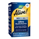 La nature est vivante ! Hommes 50+ Multivitamine quotidienne, formule haute puissance, soutient cerveau, yeux et coeur sains*, avec B12 méthylé, sans gluten, 60 comprimés (paquetage mai vary)