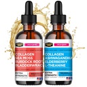Peptides de collagène liquide de Mojo avec la mousse de mer, la racine de Burdock & Bladderwrack + Peptides de collagène liquide avec Ashwagandha, Elderberry & L-Theanine