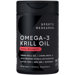 Sportforschung Krill Ölergänzung mit EPA & DHA Omega 3, Phospholipide & Astaxanthin von Antarktis Krill - Höchste Konzentration von Krillöl für Männer & Frauen - 1000mg, 60 Softgel Kapseln