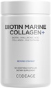 Codeage Biotine Peptides de collagène marin - Collagène marin sauvage de types I et III, Biotine, Vitamines C et E, acide hyaluronique, acides aminés, mélange de fruits et d'herbes, non-OGM - 120 capsules