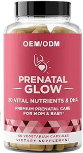 Prénatale Glow Vital Nutrients & DHA - Soins prénatals Premium pour maman et bébé- Prénatal pour les femmes à l'appui du développement foetal, une grossesse plus agréable 1 mois fournitures 60 capsules