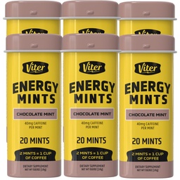 Viter Energy Koffeinierte Minze 40mg Koffein, B Vitamine, Sugar Free. (Chocolate Mint, 20pcs, 6 Pack)